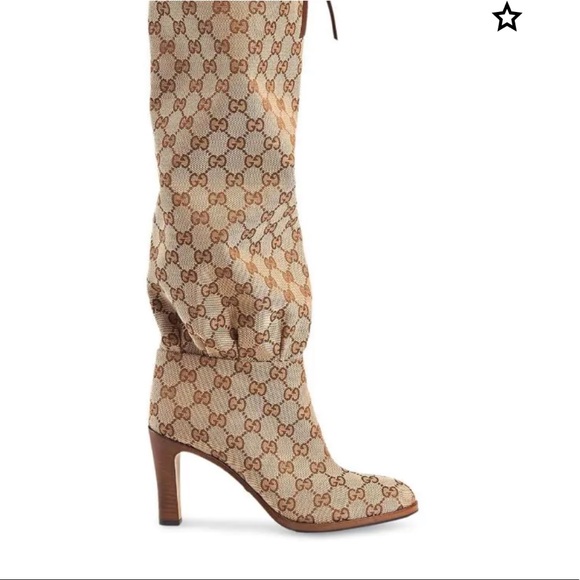 New GUCCI GG canvas mid-heel boot Sz 5.5 - Picture 2 of 16